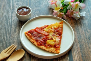 Pizza on white plate. 
