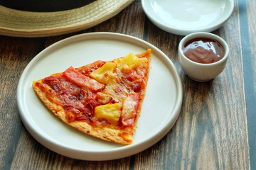 Pizza on white plate. 
