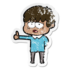 distressed sticker of a cartoon exhausted boy