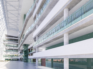 Public interior atrium. 3D render.