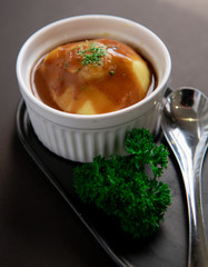 mashed potato On a black plate