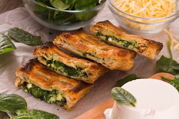 Pie with spinach and ricotta cheese. 