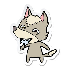 sticker of a cartoon hungry wolf