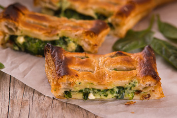Pie with spinach and ricotta cheese. 