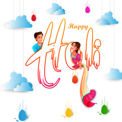 vector illustration of Indian people playing India Festival of Color Happy Holi background