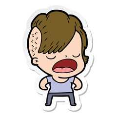 sticker of a cartoon cool hipster girl talking