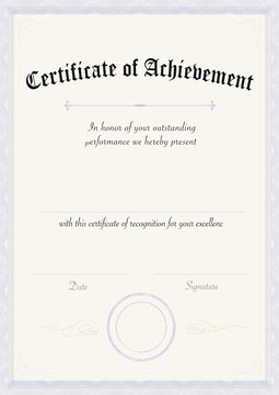Vertical classic certificate of achievement paper template blue border
