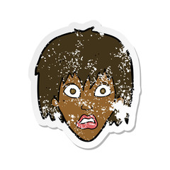 retro distressed sticker of a cartoon frightened woman