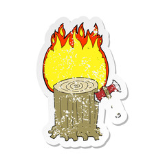 retro distressed sticker of a cartoon tree stump and axe
