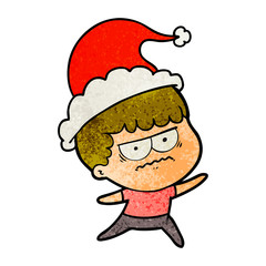 textured cartoon of a annoyed man wearing santa hat