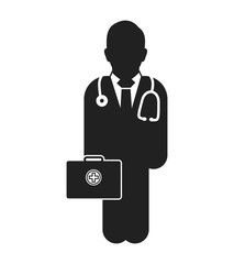 Doctor  on duty Icon. Male symbol with medicine bag on hand.