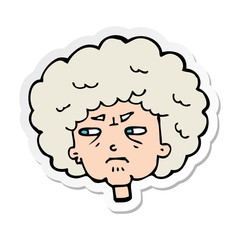 sticker of a cartoon bitter old woman