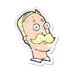 retro distressed sticker of a cartoon man with mustache