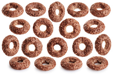 Chocolate corn rings isolated on white background.