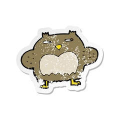 retro distressed sticker of a cartoon suspicious owl