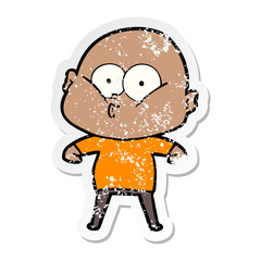 distressed sticker of a cartoon bald man staring