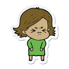 sticker of a cartoon angry girl