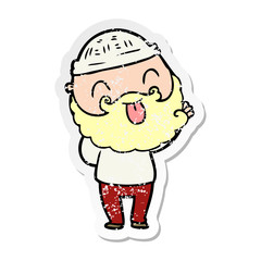 distressed sticker of a man with beard sticking out tongue