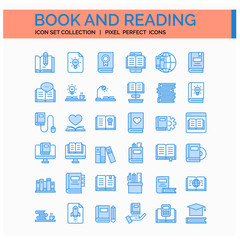 Book And Reading Icons Set. UI Pixel Perfect Well-crafted Vector Thin Line Icons. The illustrations are a vector.