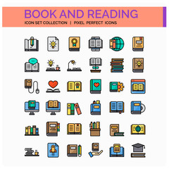 Book And Reading Icons Set. UI Pixel Perfect Well-crafted Vector Thin Line Icons. The illustrations are a vector.