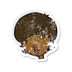 retro distressed sticker of a cartoon friendly woman