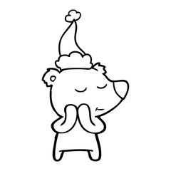 happy line drawing of a polar bear wearing santa hat