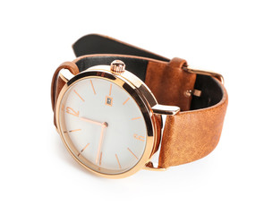 Male wrist watch on white background