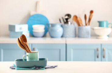 Set of kitchenware on table