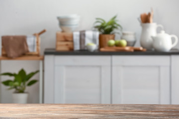 Wooden table in modern kitchen