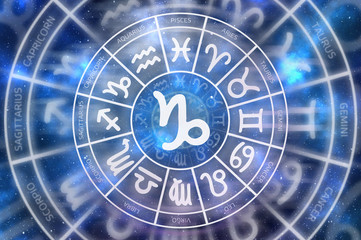 Zodiac Capricorn symbol inside of horoscope circle