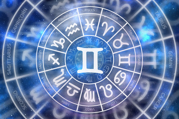 Zodiac Gemini symbol inside of horoscope circle