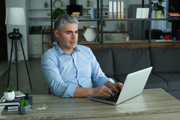 Mature man working on laptop in office
