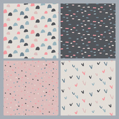 Set of hand drawn ink seamless patterns. Endless vector backgrounds