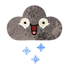 retro illustration style cartoon storm snow cloud