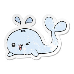 distressed sticker of a cartoon whale