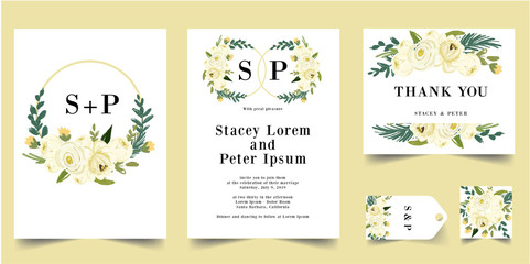 white flower watercolor wedding invitation