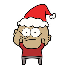 line drawing of a bald man staring wearing santa hat