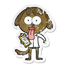 distressed sticker of a cute cartoon dog wearing office shirt