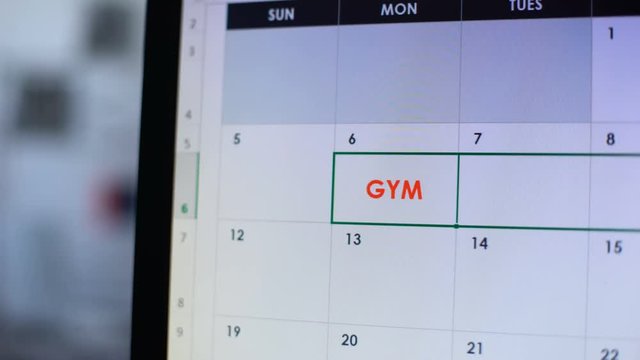 Gym scheduled in online calendar on computer, active training, healthy lifestyle