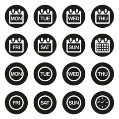 Days of the Week Icons White On Black Circle