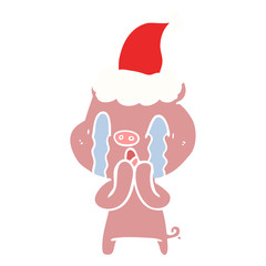 crying pig flat color illustration of a wearing santa hat