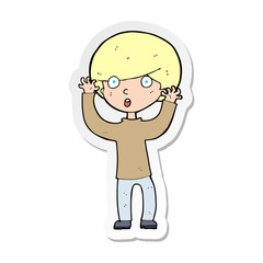 sticker of a cartoon startled boy