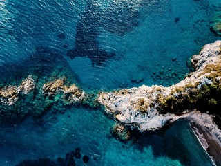 Aerial view of blue and turquoise sea surface