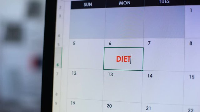 Diet scheduled in online diary on pc, fasting day, healthy lifestyle, nutrition