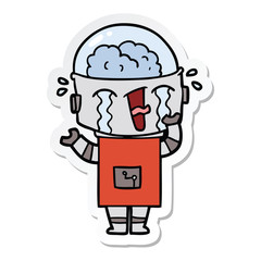 sticker of a cartoon crying robot