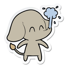 sticker of a cute cartoon elephant spouting water