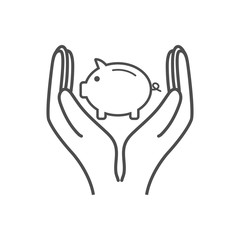 Money, pig, saving, hand icon. Vector illustration, flat design.