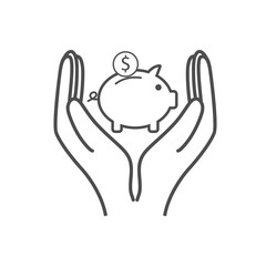 Money, pig, saving, hand icon. Vector illustration, flat design.