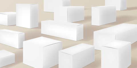 White cardboard boxes, background vector illustration