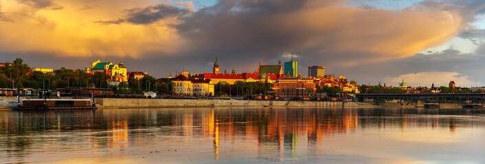 panorama of the old town and the royal castle in Warsaw,panorama of the city seen from the bank of...